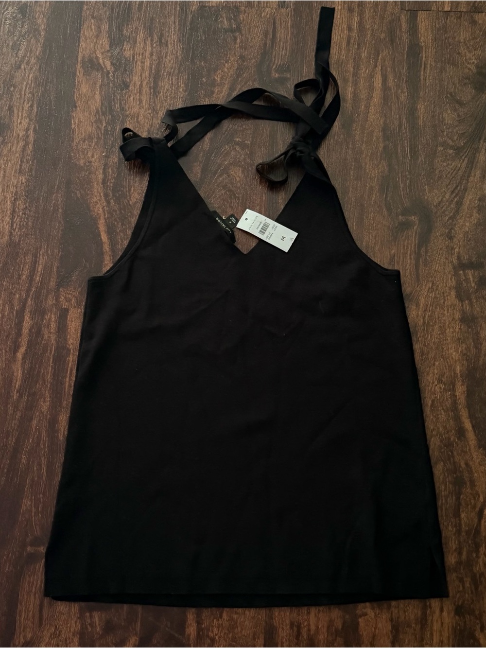 Ann Taylor Black Tie-Shoulder Tank